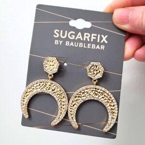 Brand New Baublebar Gold Moon Rhinestone Earrings